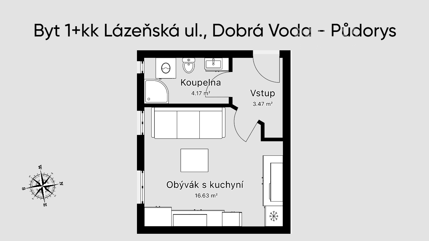 Byt 1+kk Lázeňská ul. Dobrá Voda - Půdorys 1422x80