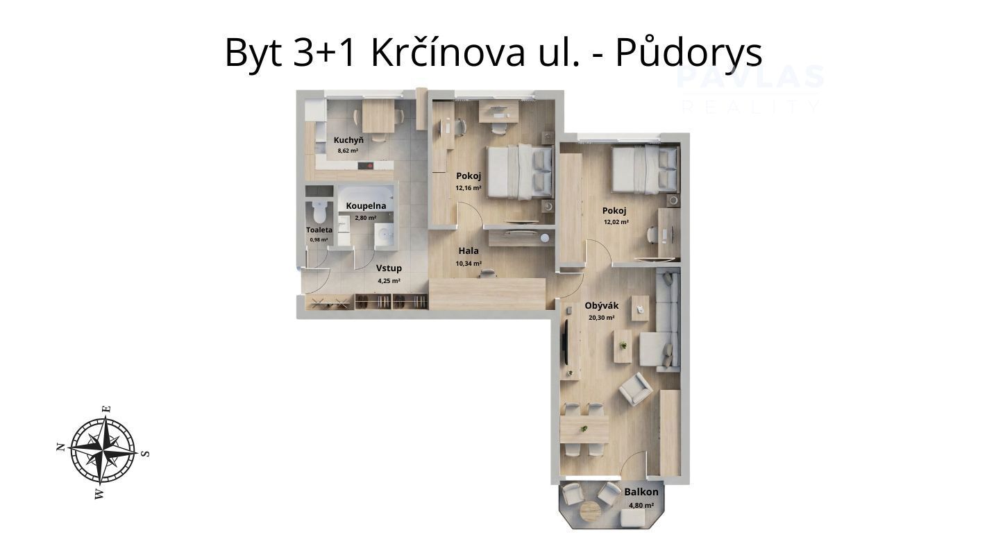 Byt 3+1 Krčínova ul - 3D Půdorys.jpg