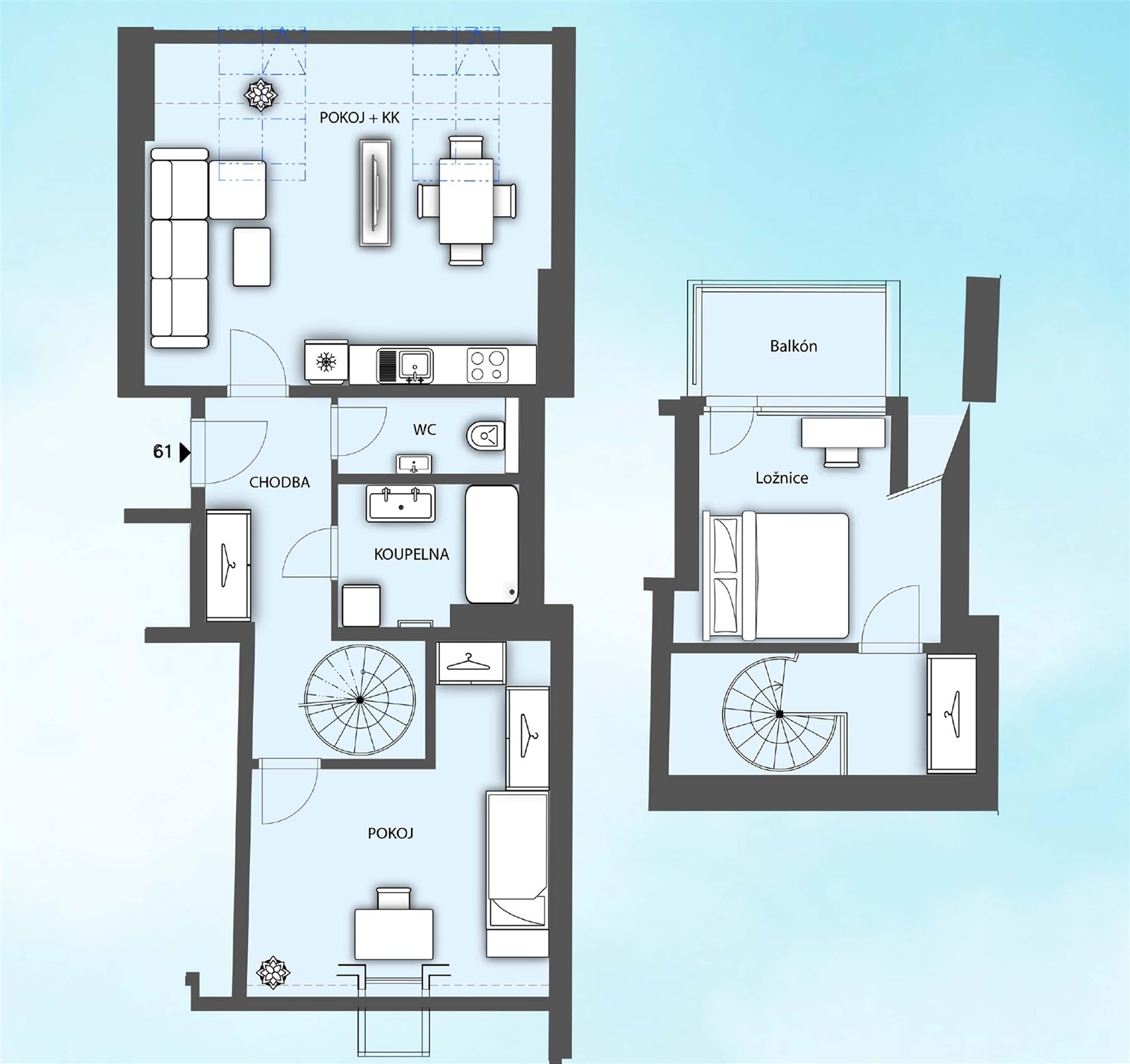 Svěží bytová jednotka č. 61 - mezonet