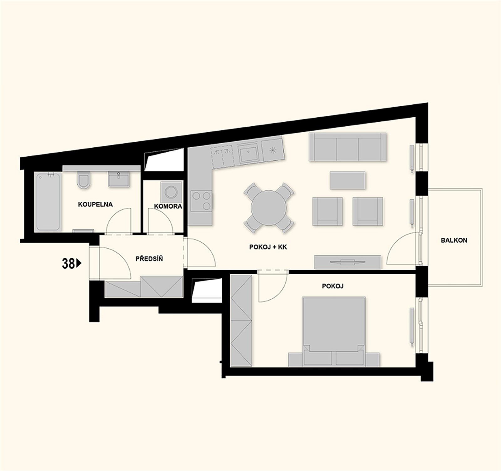 Prostorný byt 2+kk s balkonem