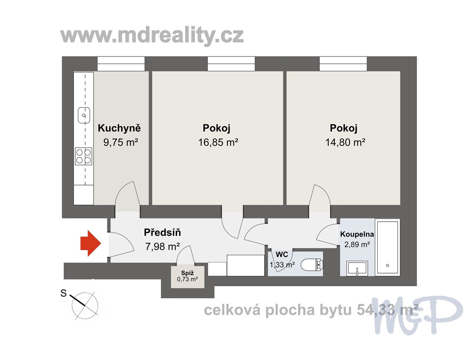 BYT 2+1 Bayerova ulice, Brno - Veveří (PŮDORYS BYT