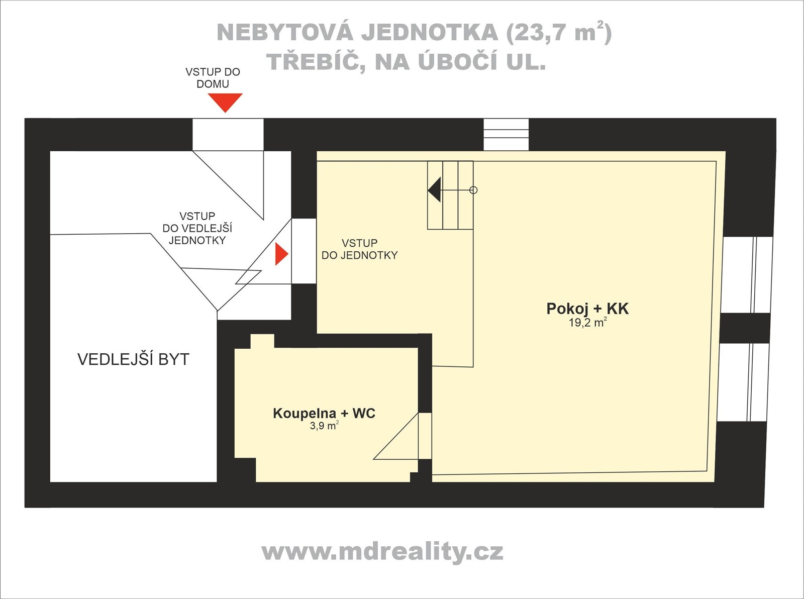 Prodej ateliéru v třebíčském Zámostí  (ve čtvrti zapsané do seznamu památek UNESCO) - [PŮDORYS JEDNOTKY]
