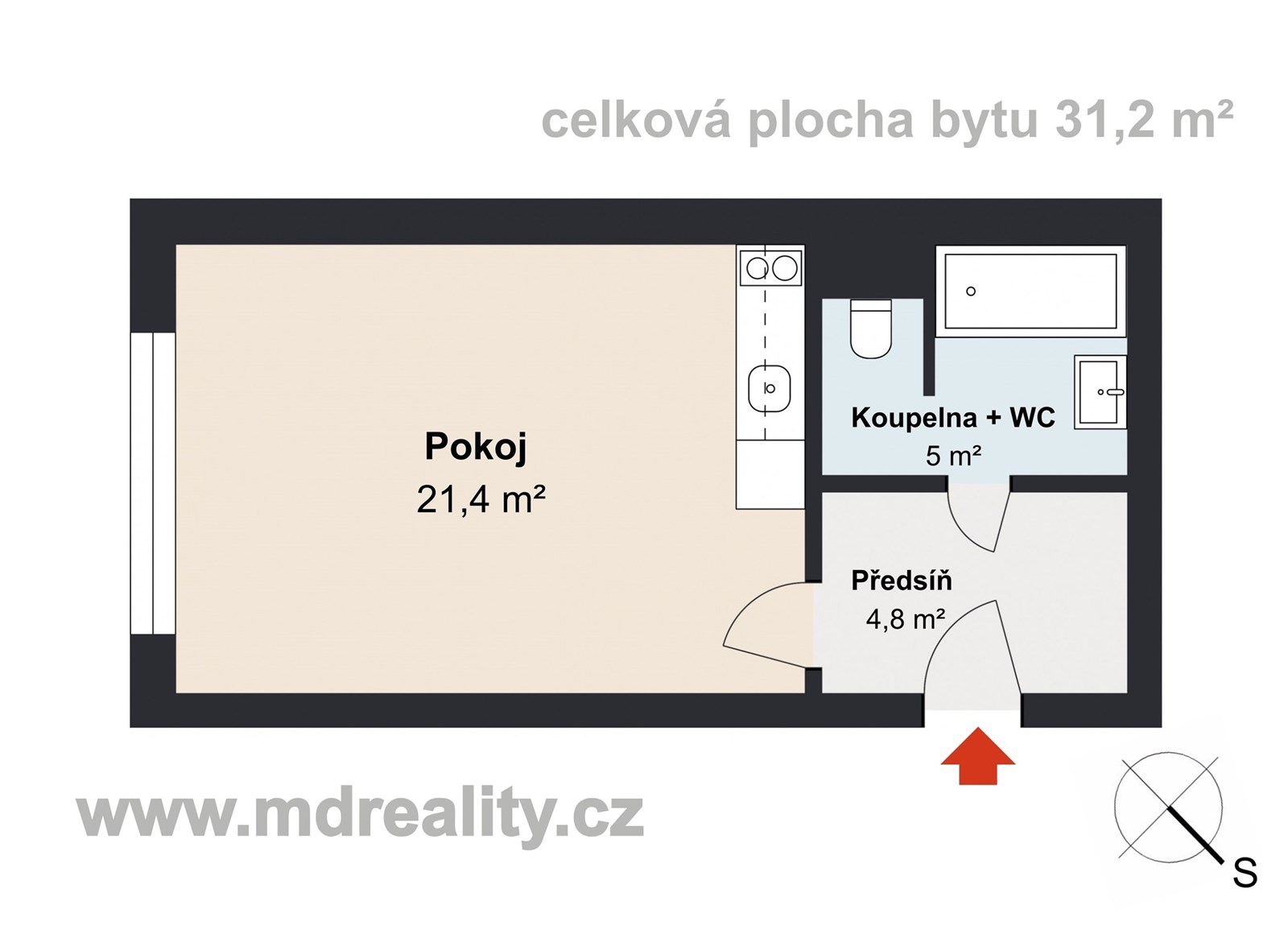 Byt 1+kk v Jihlavě (PŮDORYS BYTU)