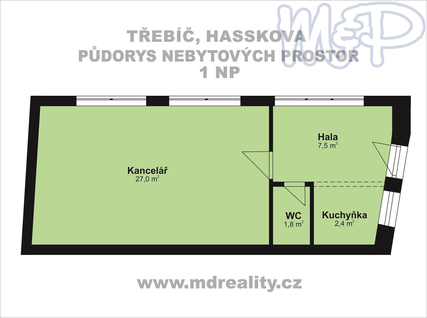 Pronájem kancelářských prostorů v historickém centru Třebíče (1NP)