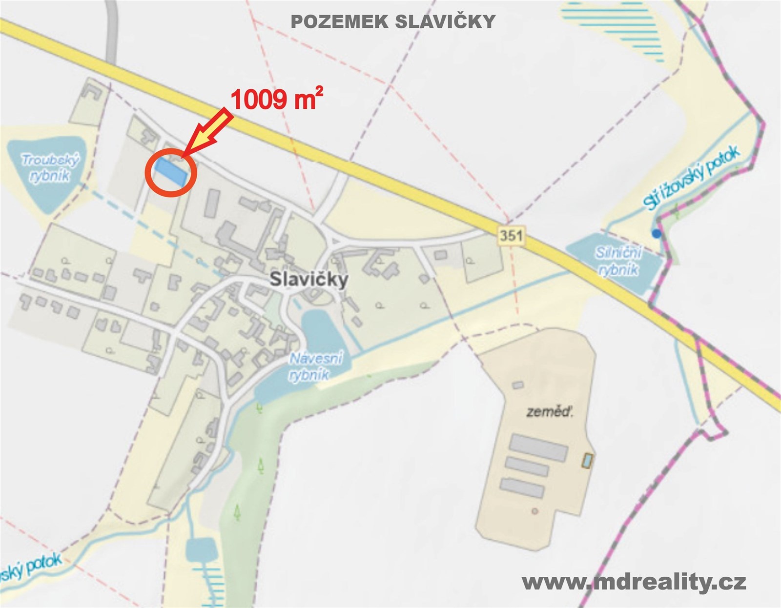 Prodej pozemku pro výstavbu rodinného domu ve Slavičkách u Třebíče