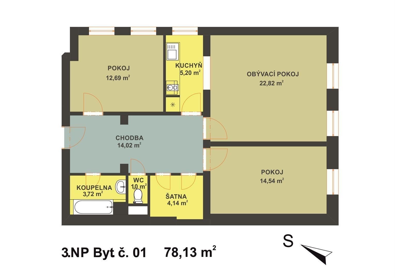 Byt 3+kk Benešova ul. Jihlava (PŮDORYS BYTU)
