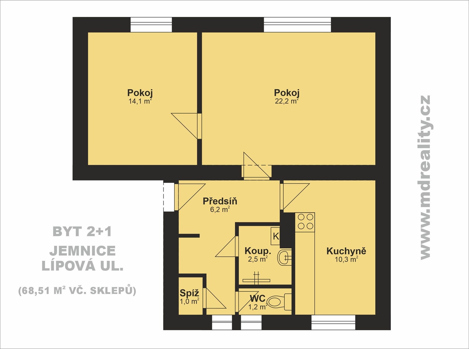 Byt 2+1 v centru Jemnice (DISPOZICE BYTU)