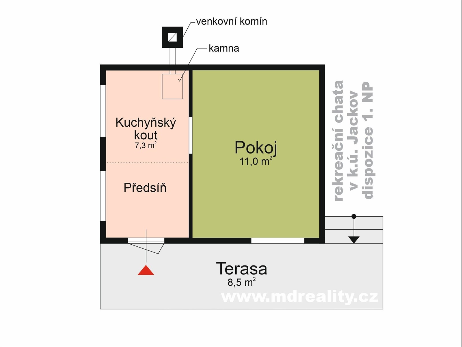 Chata u rybníku Hrachovec, Jackov u Mor. Budějovic (DISPOZICE NADZEMNÍHO PODLAŽÍ)