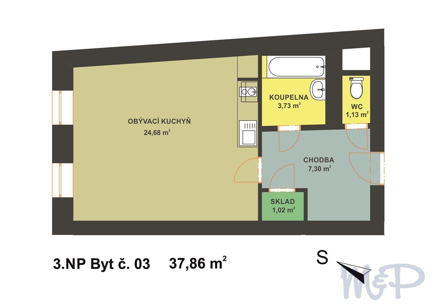 Byt 1+kk Benešova ul. Jihlava (PŮDORYS BYTU)