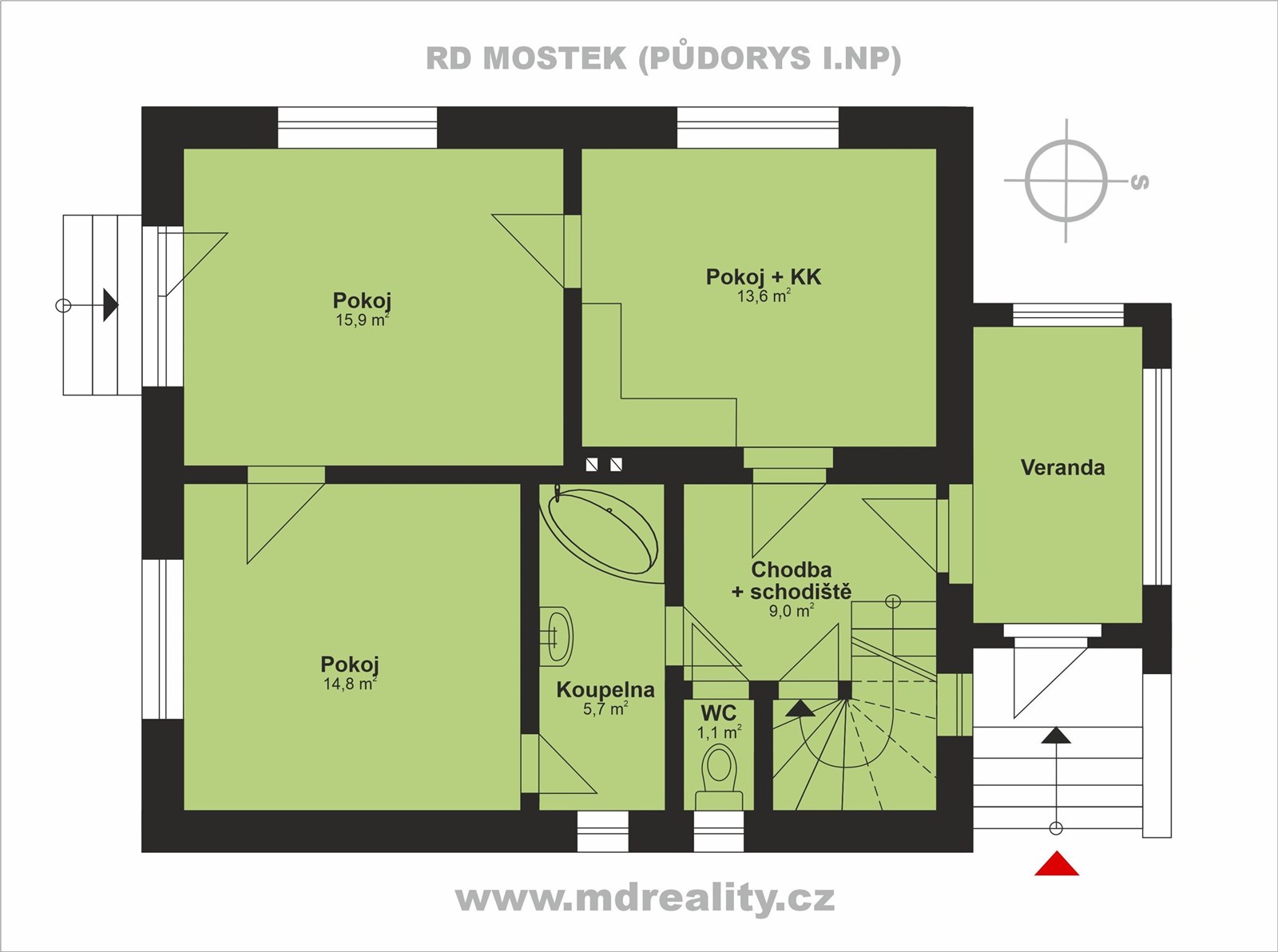 Rodinný dům v Mostku v Podkrkonoší (PŮDORYS - 1. N