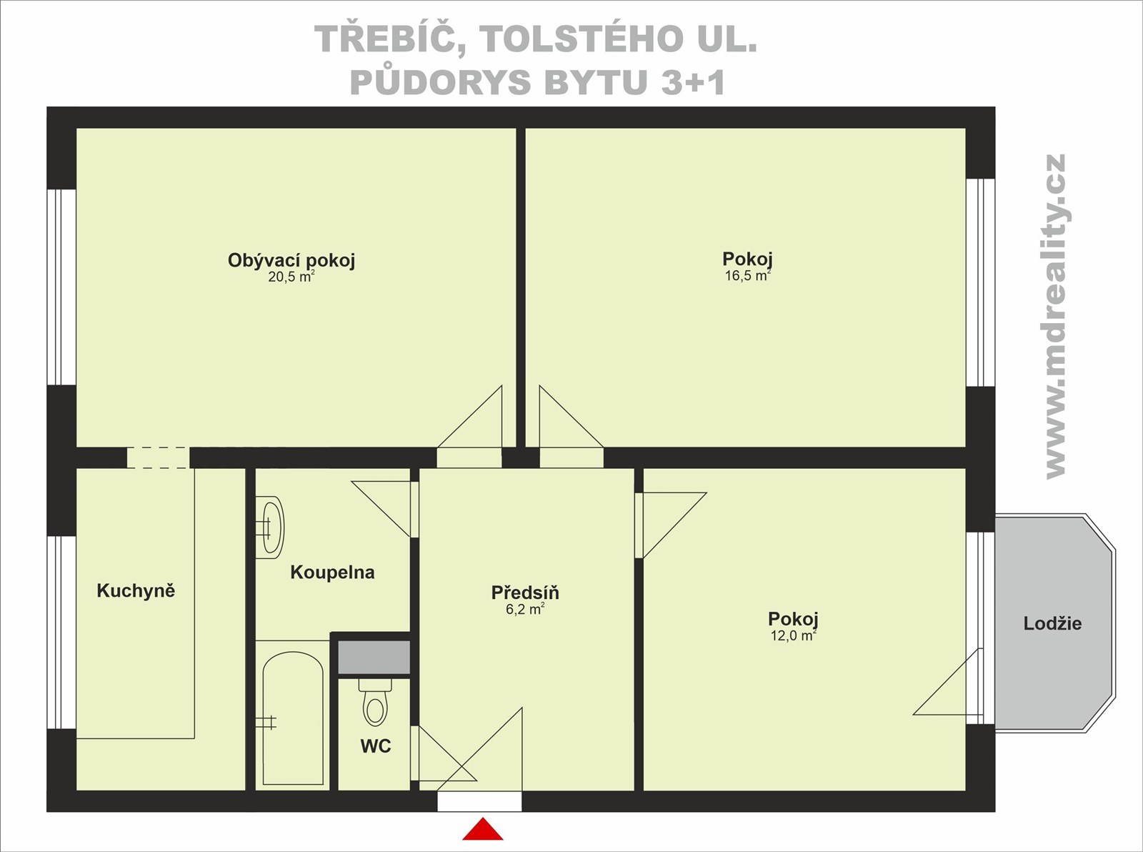 Prodej bytu 3+1 v Třebíči (PŮDORYS BYTU)