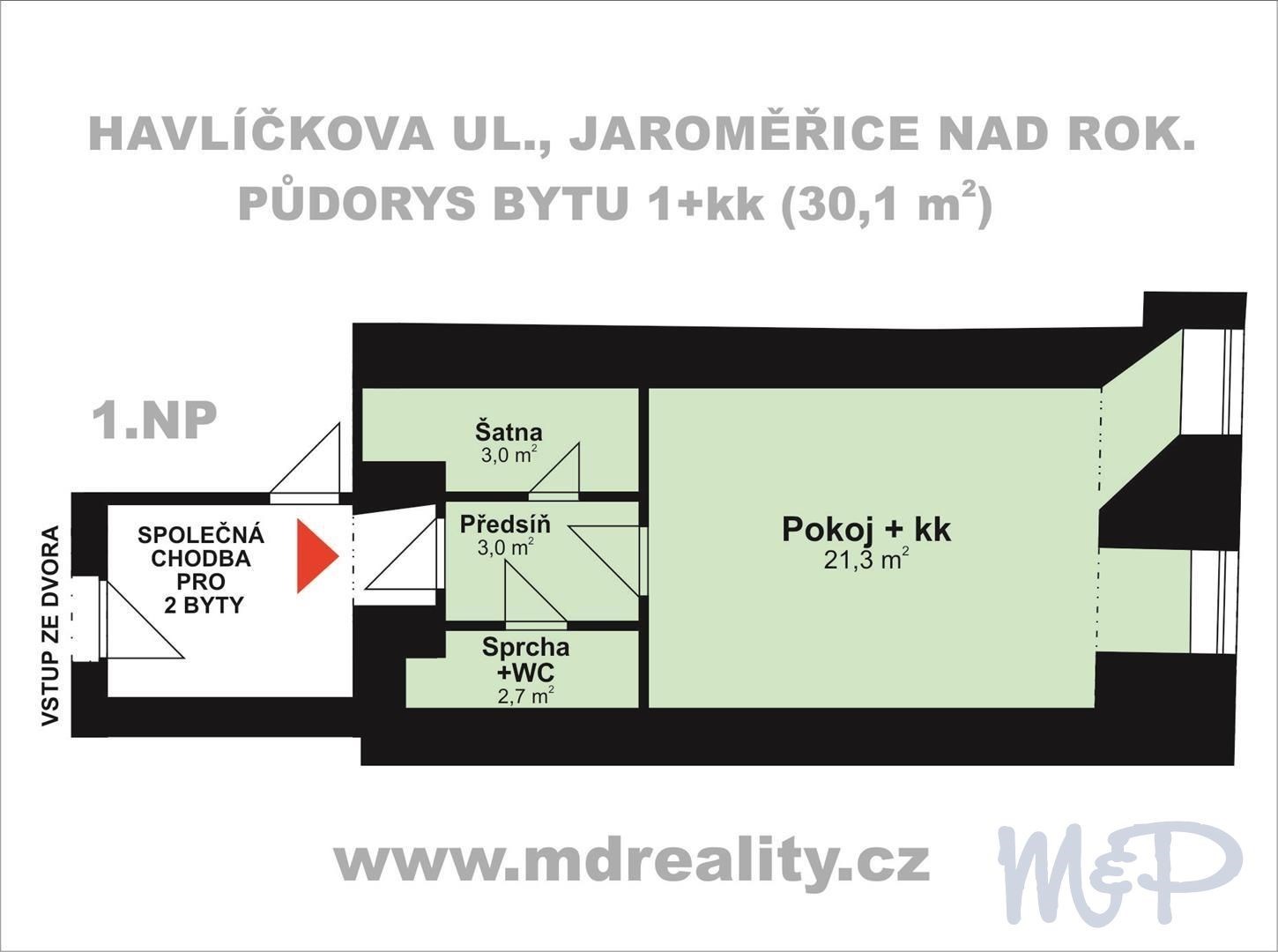 Byt 1+kk v Jaroměřicích nad Rokytnou (DISPOZICE BY