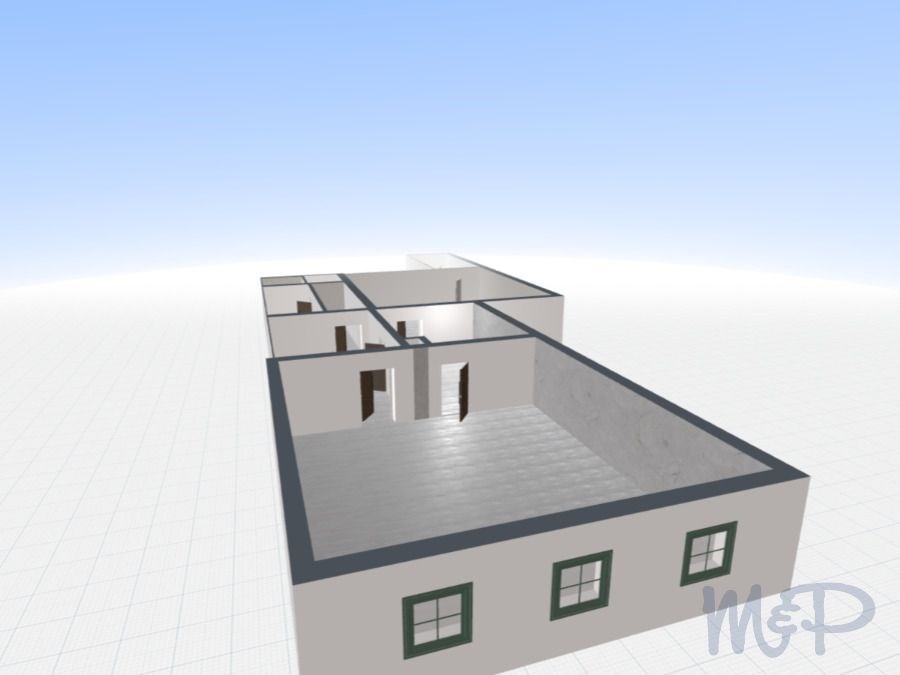 Pronájem velkého obchodu v centru Jihlavy. 3D půdorys bytu s moderním designem. Obsahuje dlažbu, velká okna a otevřený prostor. Optimální pro rekonstrukci nebo přizpůsobení.