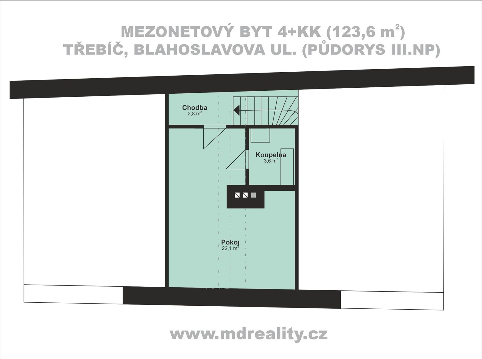 Mezonetový byt v třebíčském Zámostí  (ve čtvrti zapsané do seznamu památek UNESCO) - [PŮDORYS 3.NP]