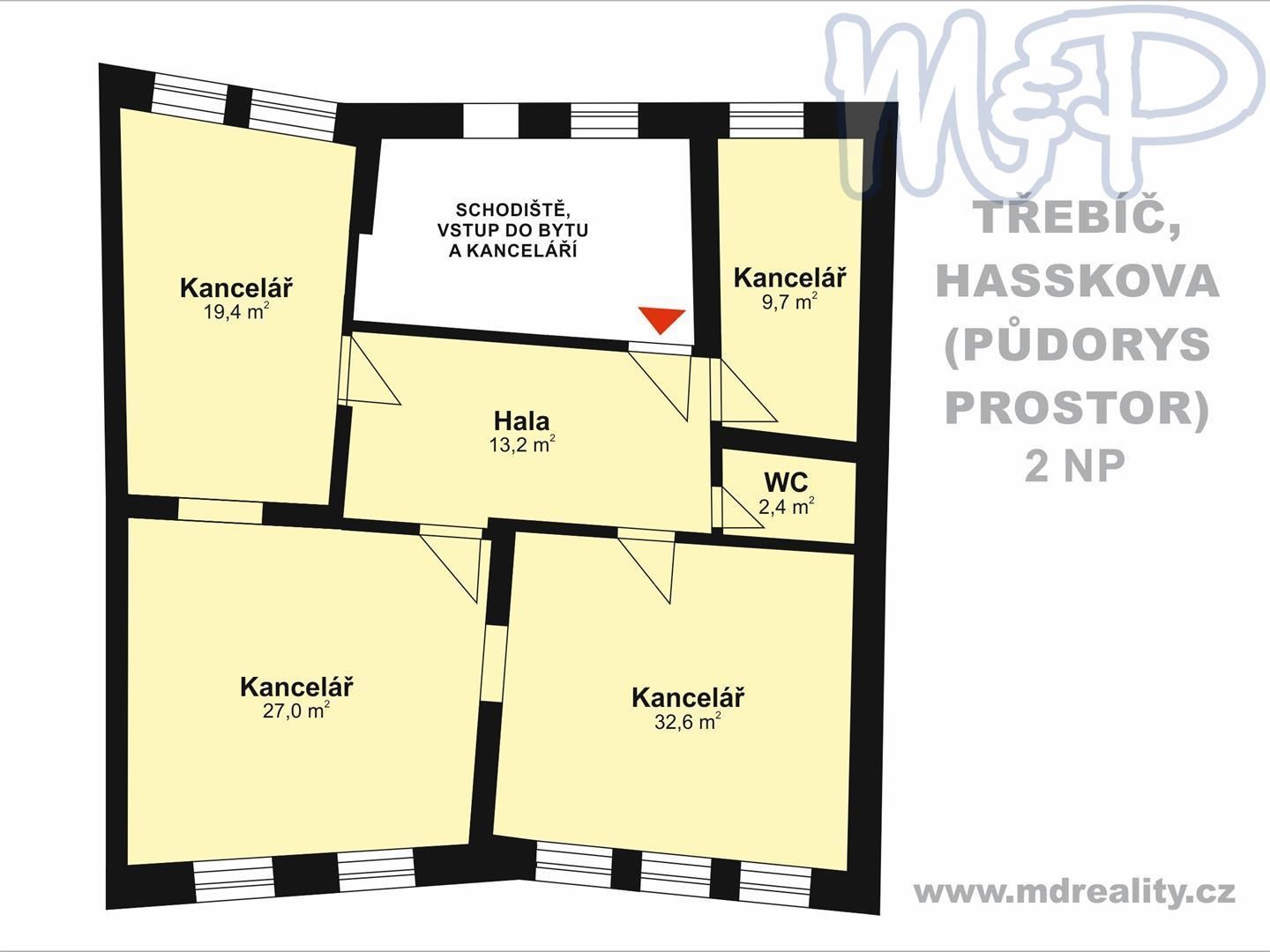 Pronájem kancelářských prostorů v historickém centru Třebíče (2NP)