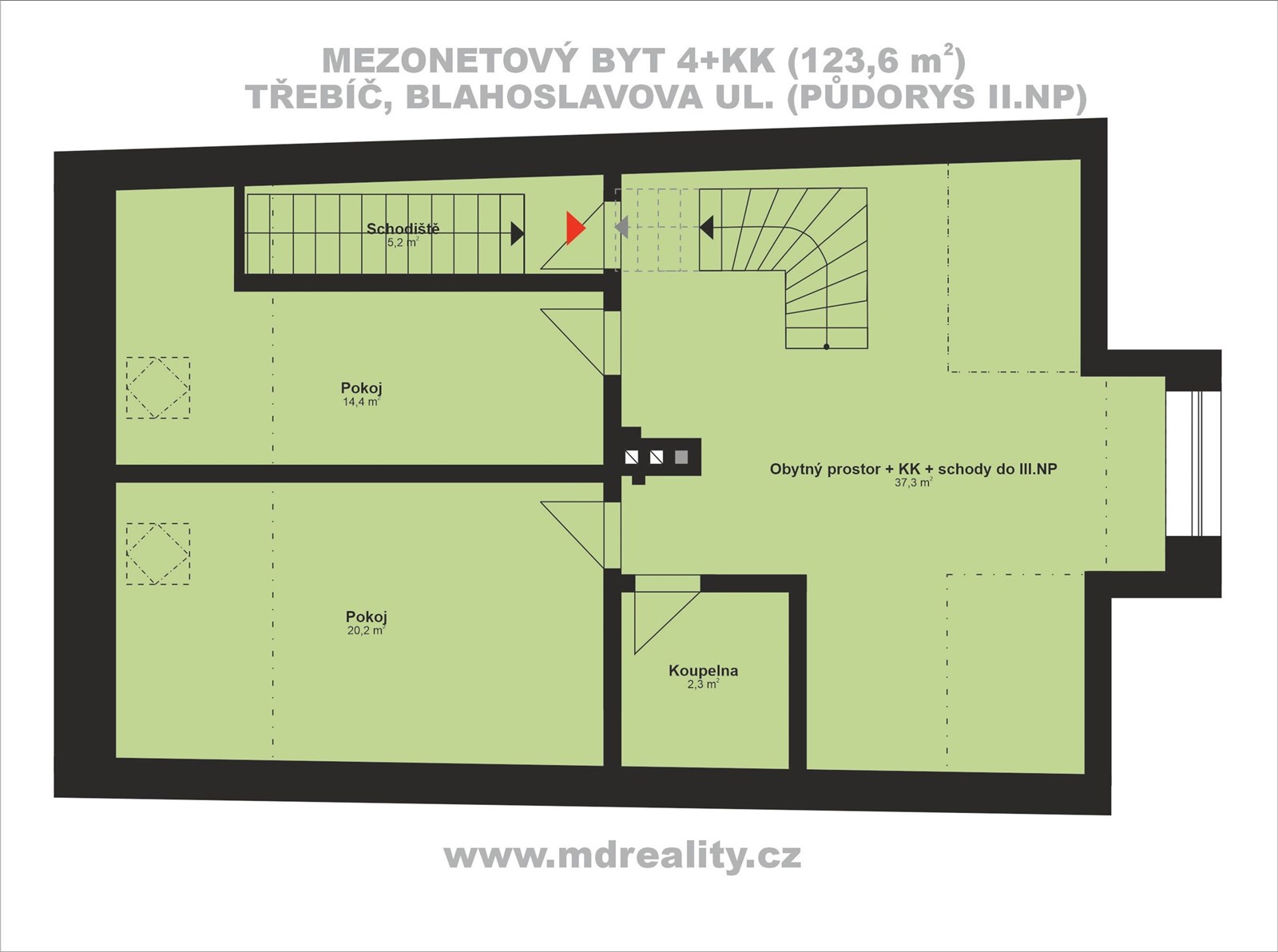 Mezonetový byt v třebíčském Zámostí  (ve čtvrti zapsané do seznamu památek UNESCO) - [PŮDORYS 2.NP]
