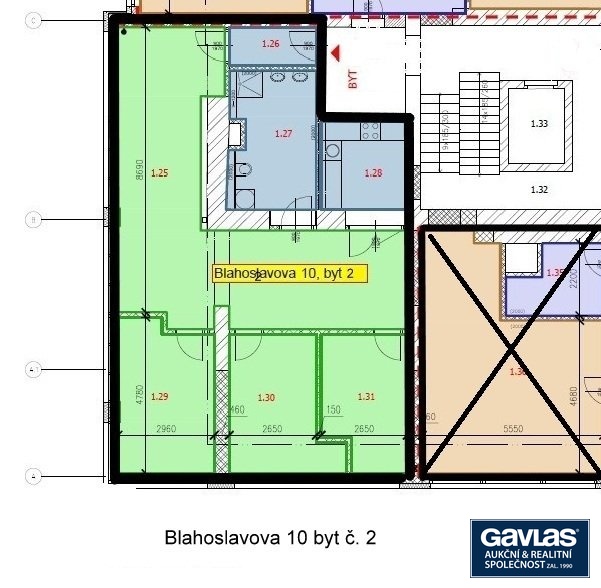 Plánek - Blahoslavova 10 byt č. 2