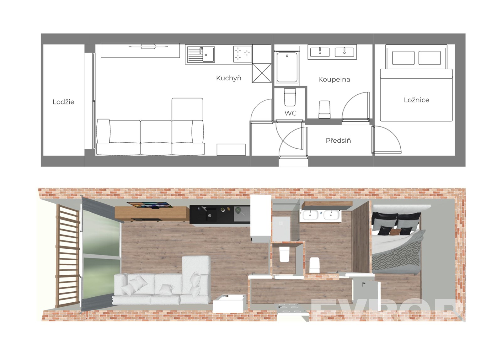 půdorys + vizualizace