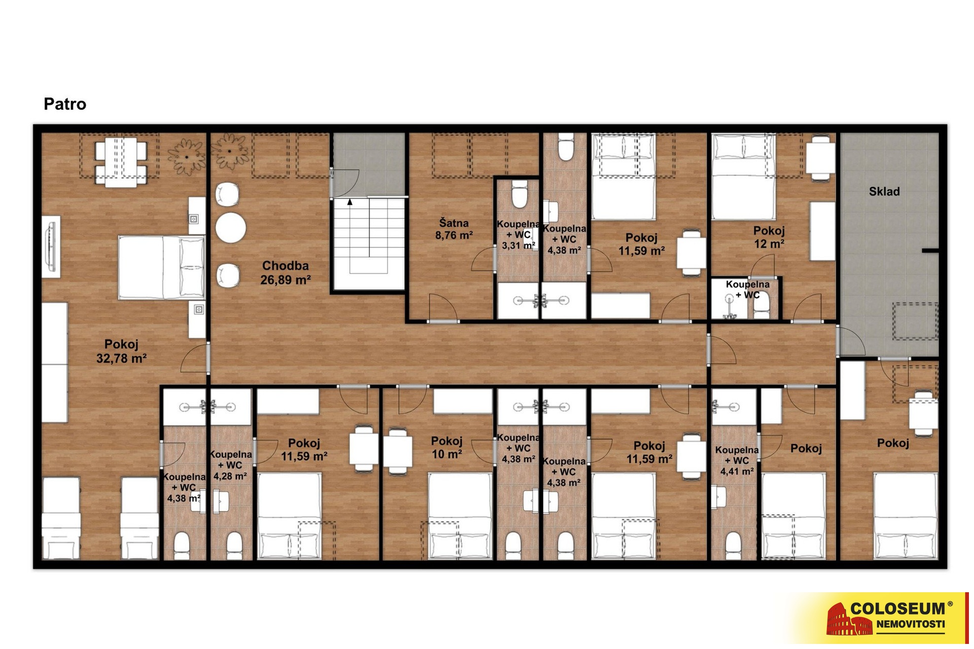 Půdorys patro - Hodonín - pronájem komerce