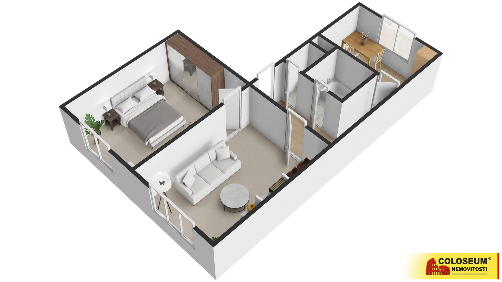 Půdorys 3D - Uherský Brod - prodej bytu 2+1