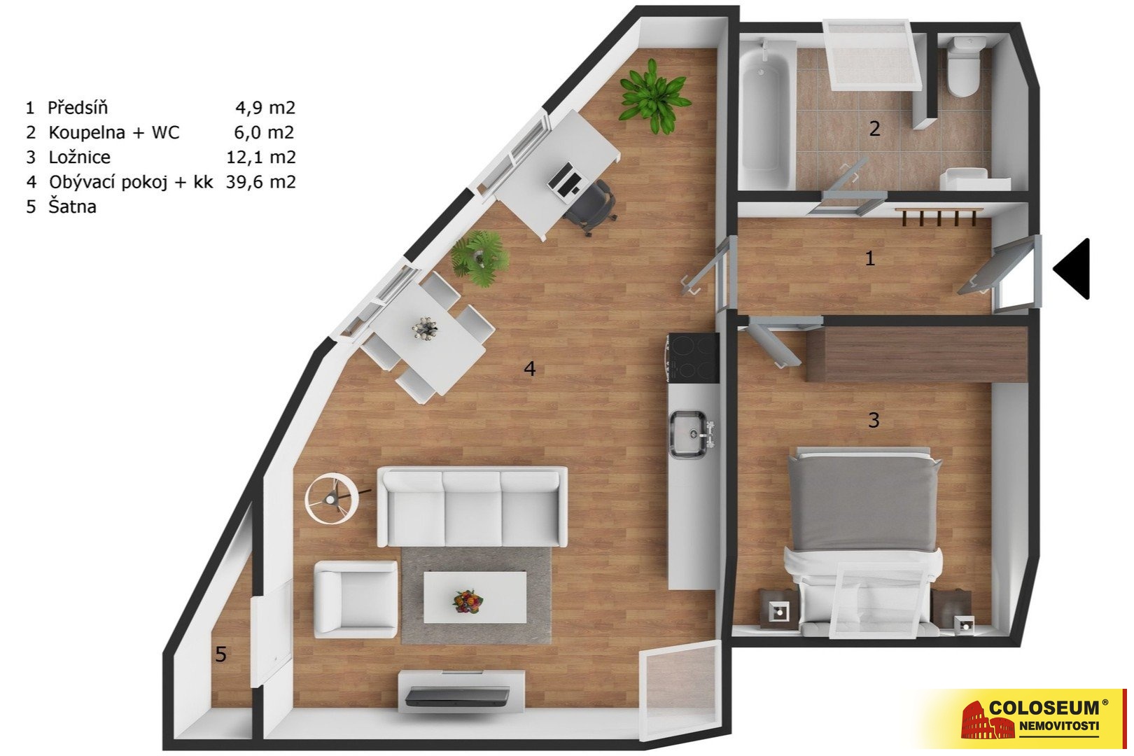 Půdorys - Rudoltice - prodej bytu 2+kk