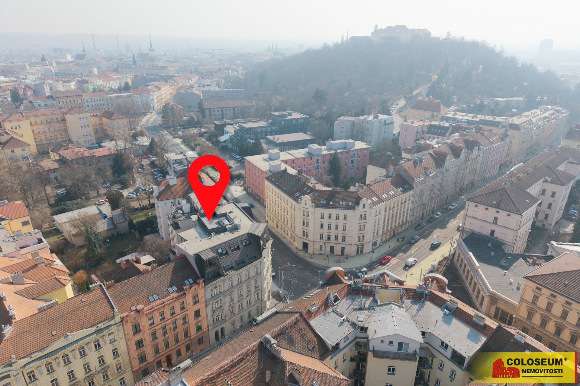 Záběry z dronu- Brno - Veveří - prodej bytu 2+1