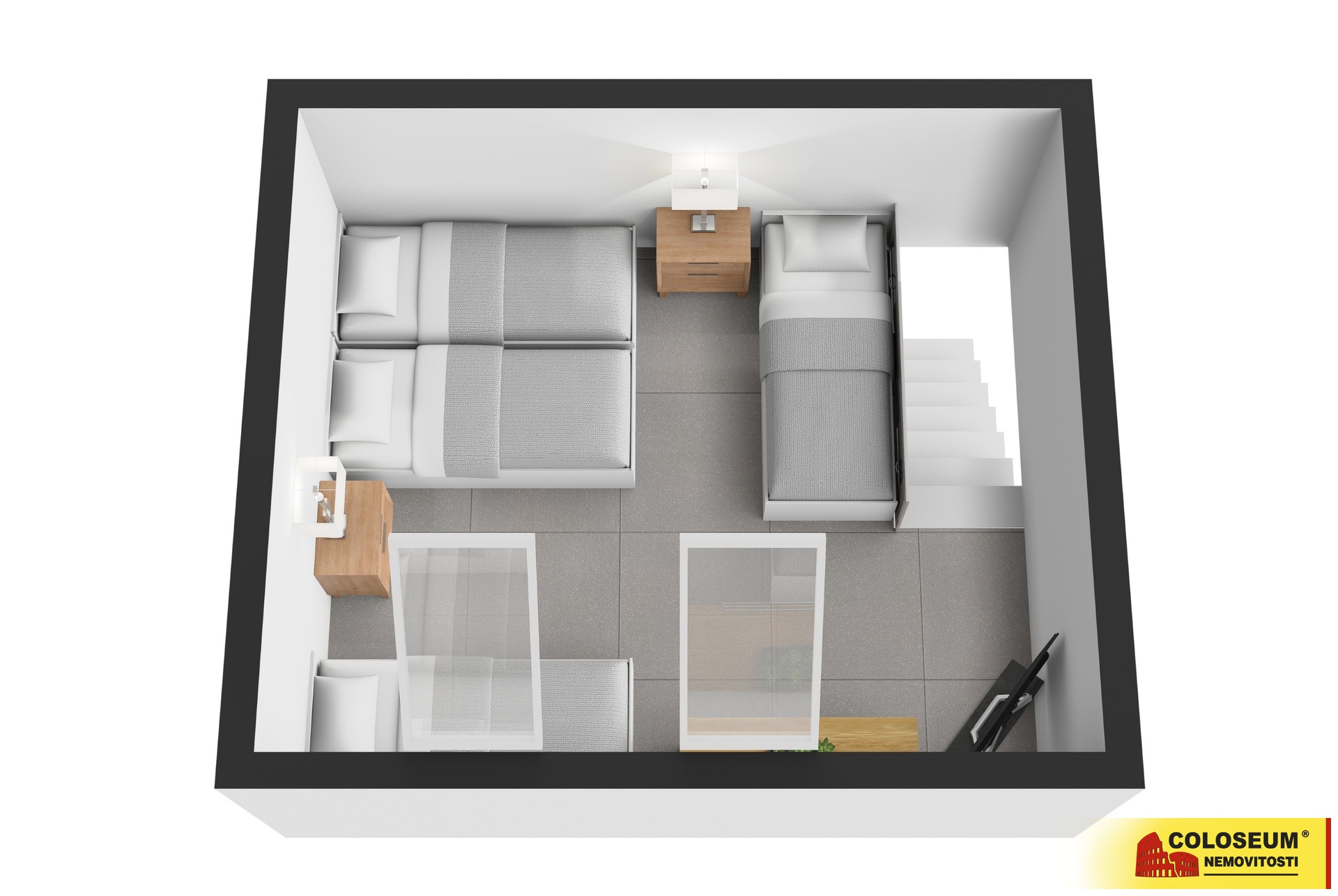 3D půdorys ložnice - Jeseník - prodej bytu 2+1