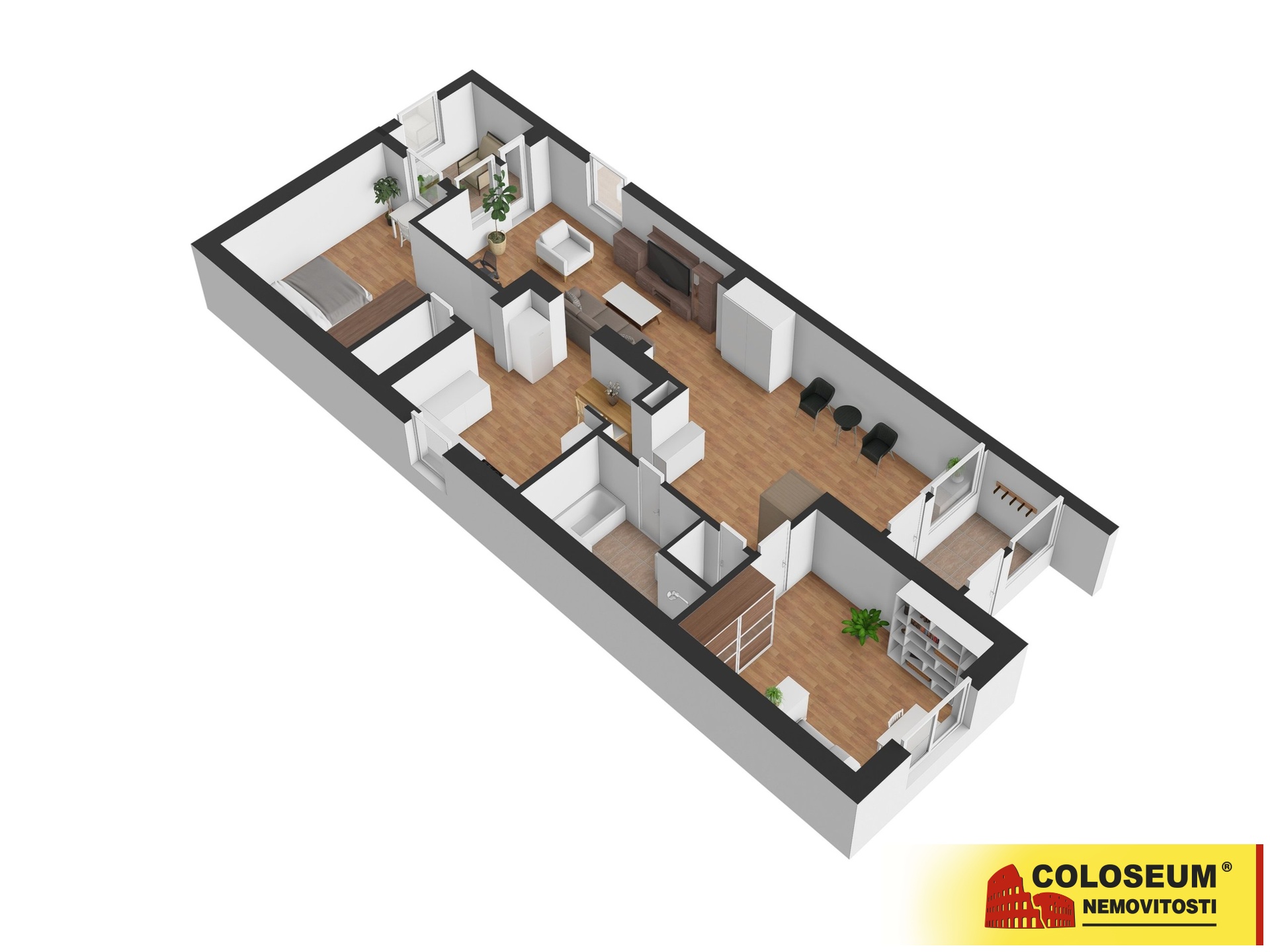3D půdorys bytu - Moravany - prodej bytu 4+1