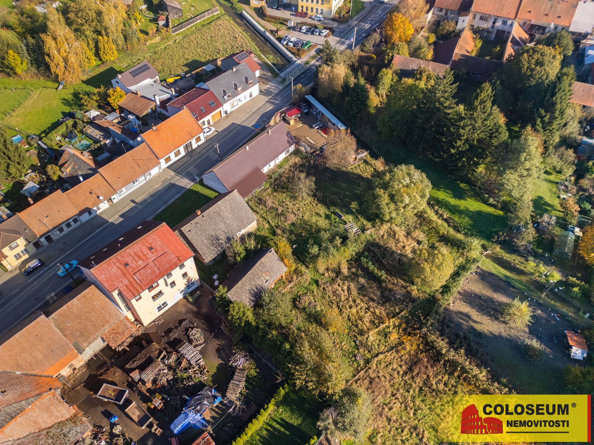 Pohled z dronu na obec -   Křižanov, prodej pozemku – stavební pozemek