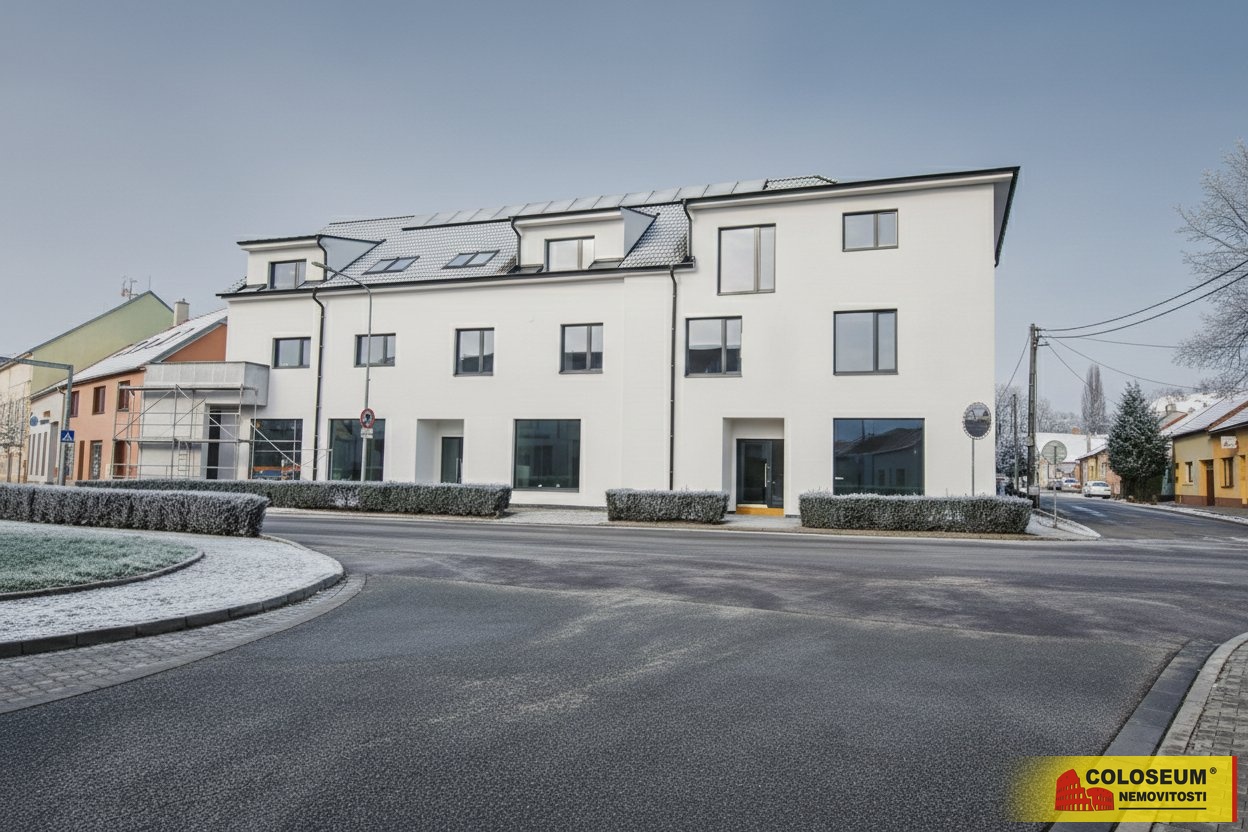 Pohled na bytový dům z ulice - Hrušovany nad Jevišovkou - prodej bytu 3+kk