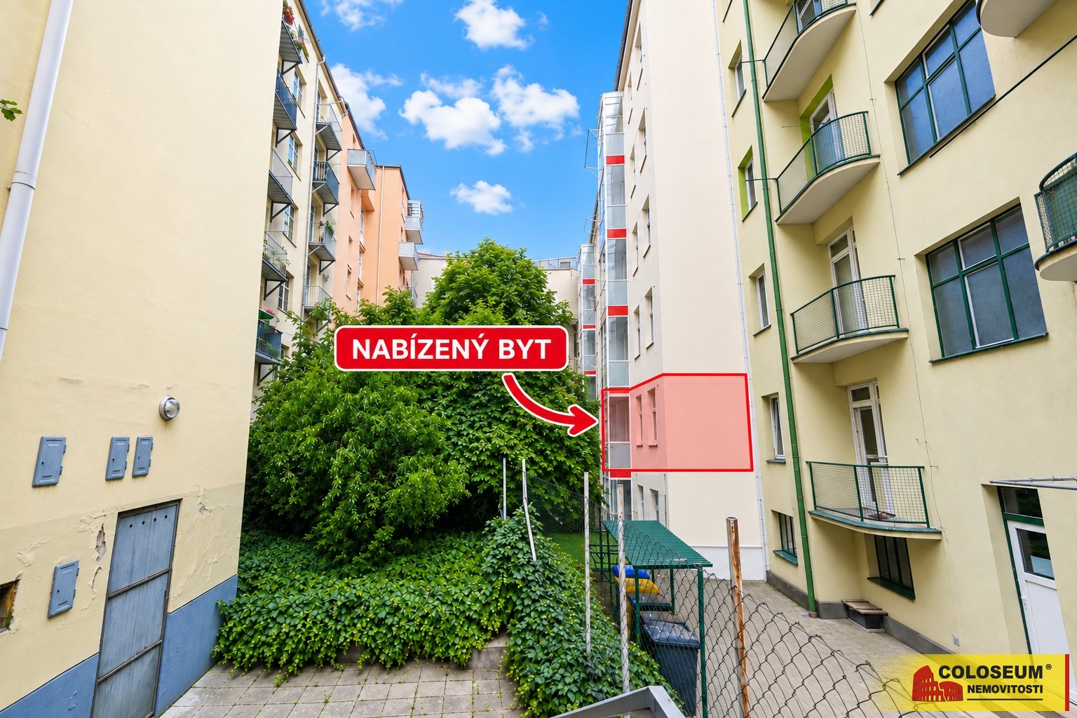 Pohled na dvůr - Brno - prodej bytu 2+1