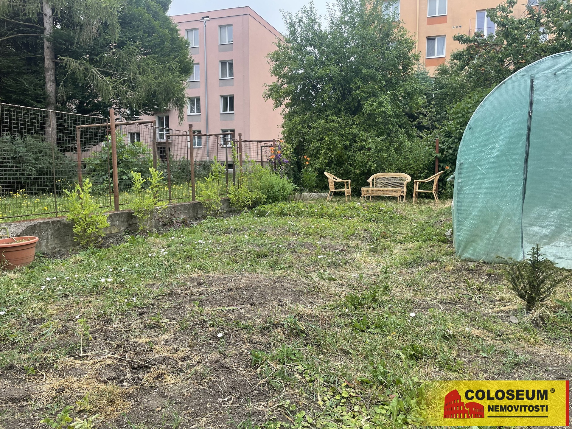 Pohled na zahradu a skleník - Olomouc - prodej pozemku