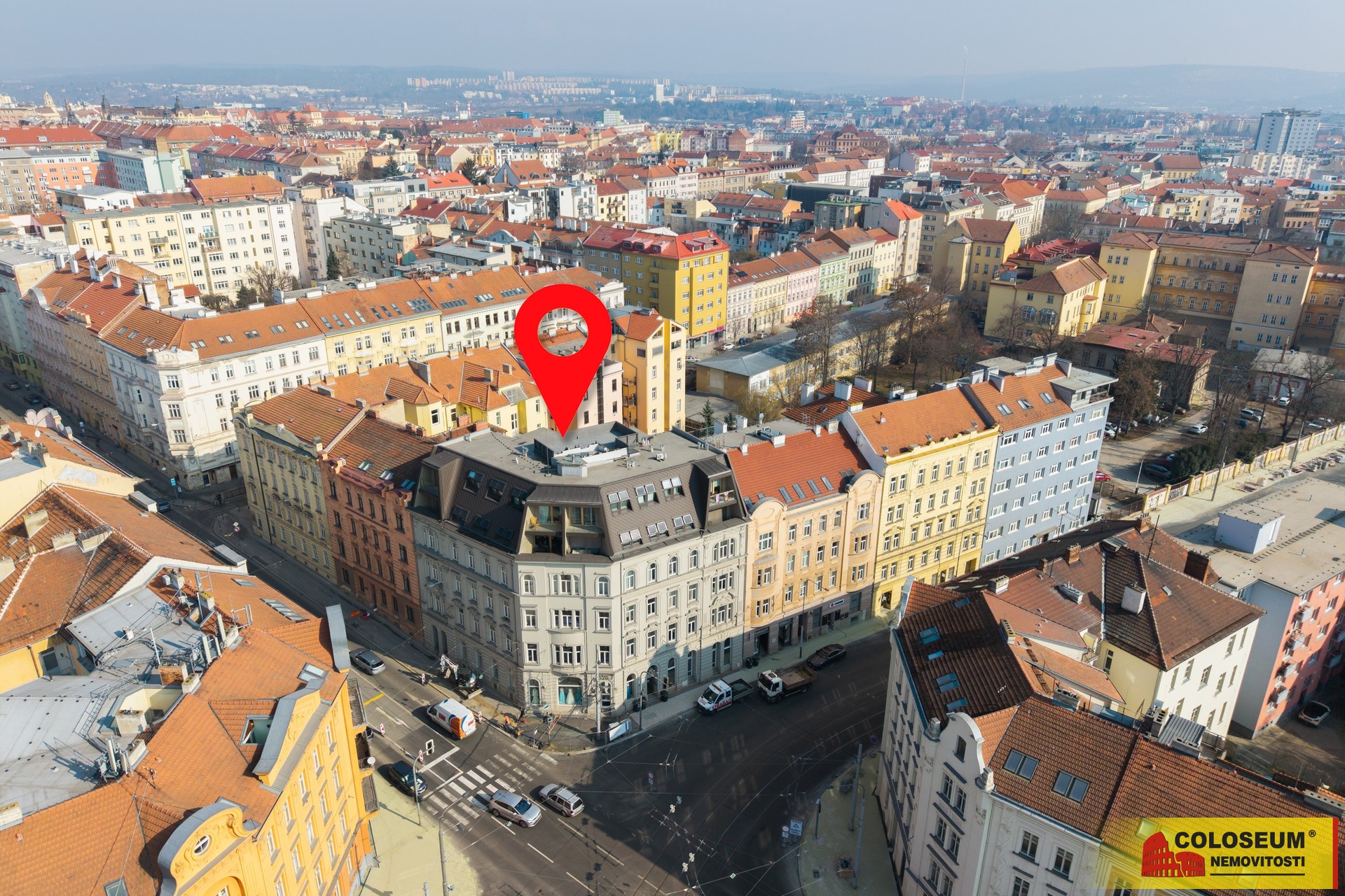 Záběry z dronu - Brno - Veveří - prodej bytu 2+1