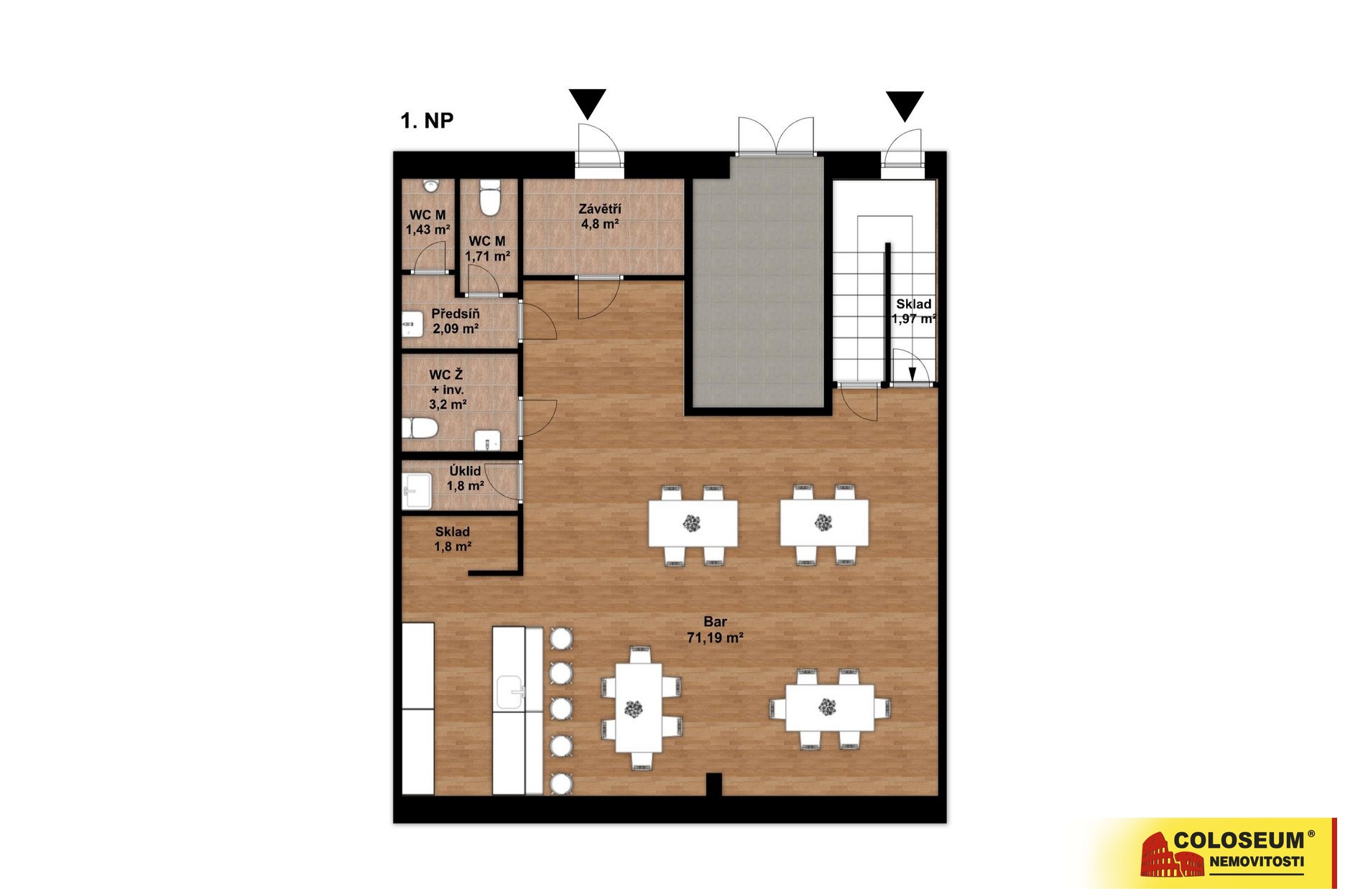 Půdorys přízemí - Hodonín - pronájem komerce