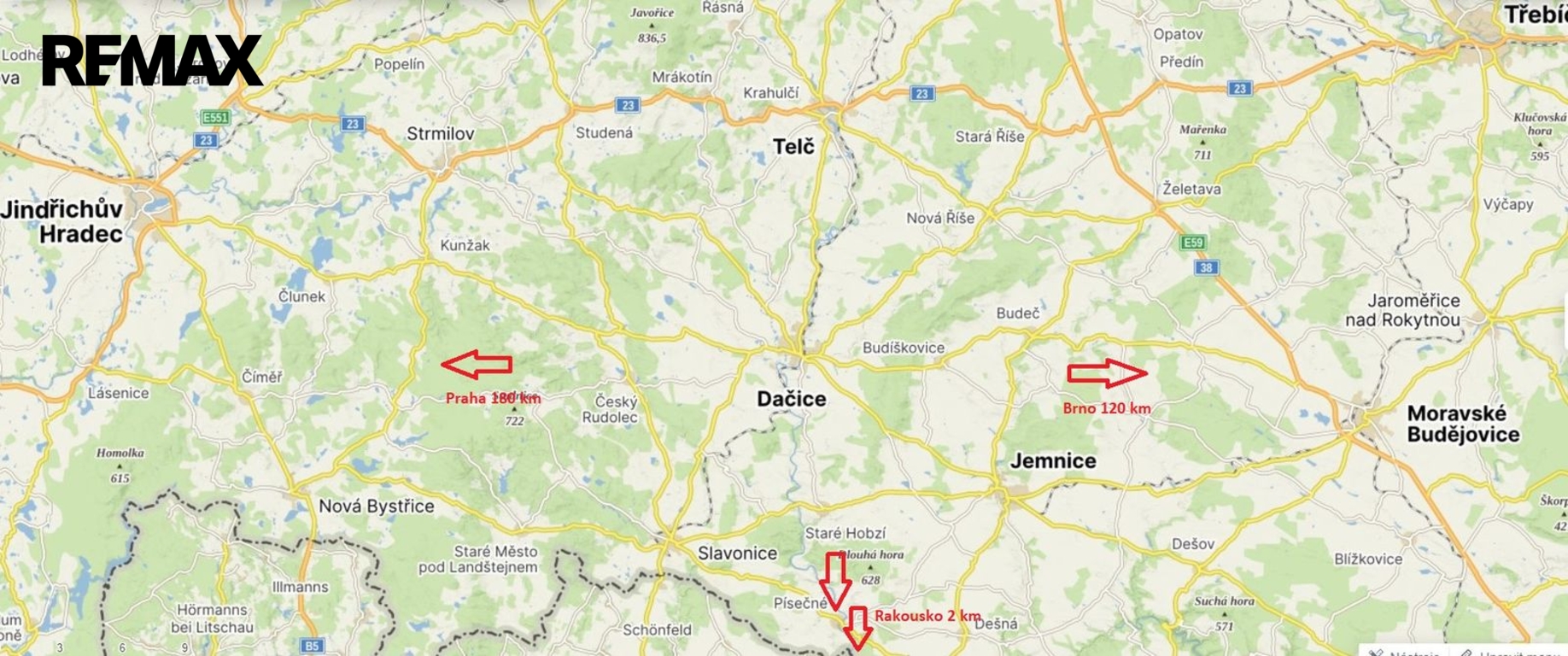 lokace obce Písečné nad Dyjí