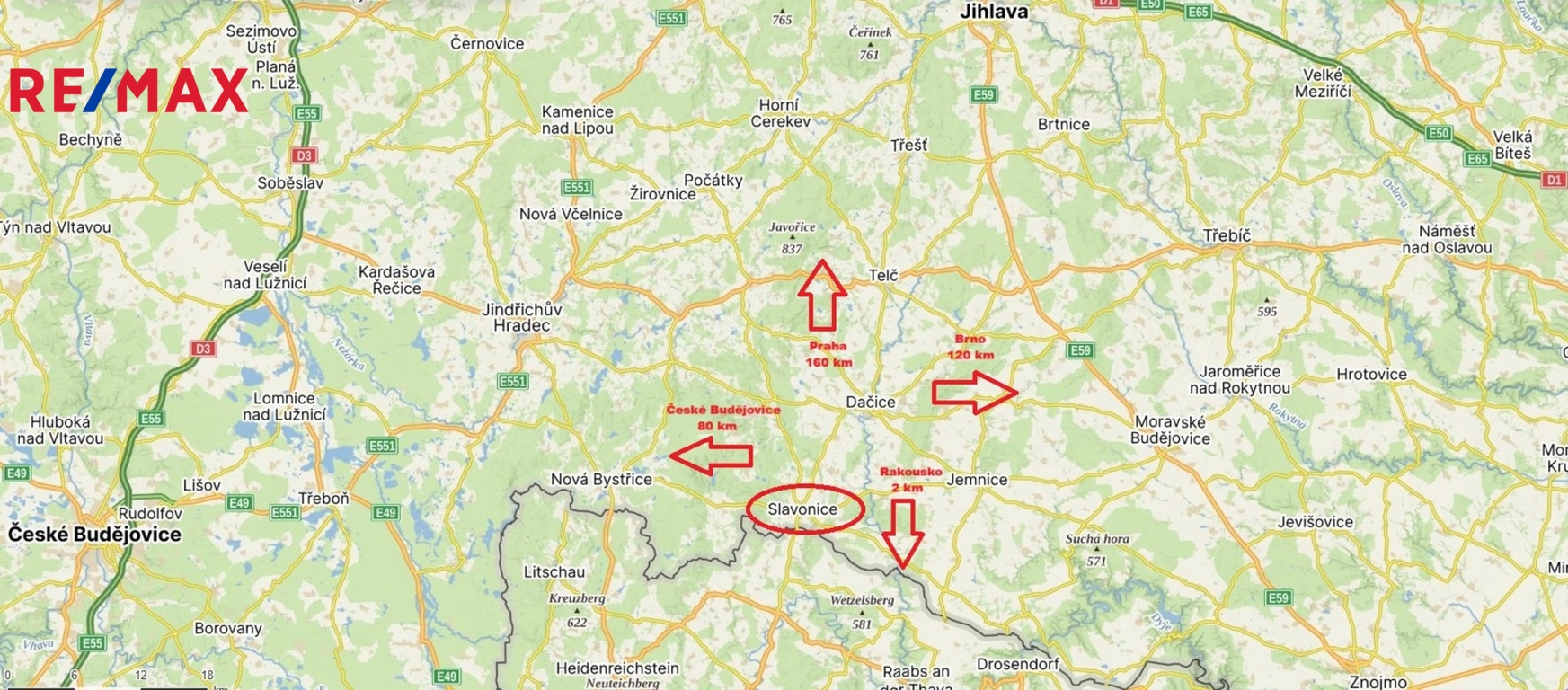 lokace města Slavonice