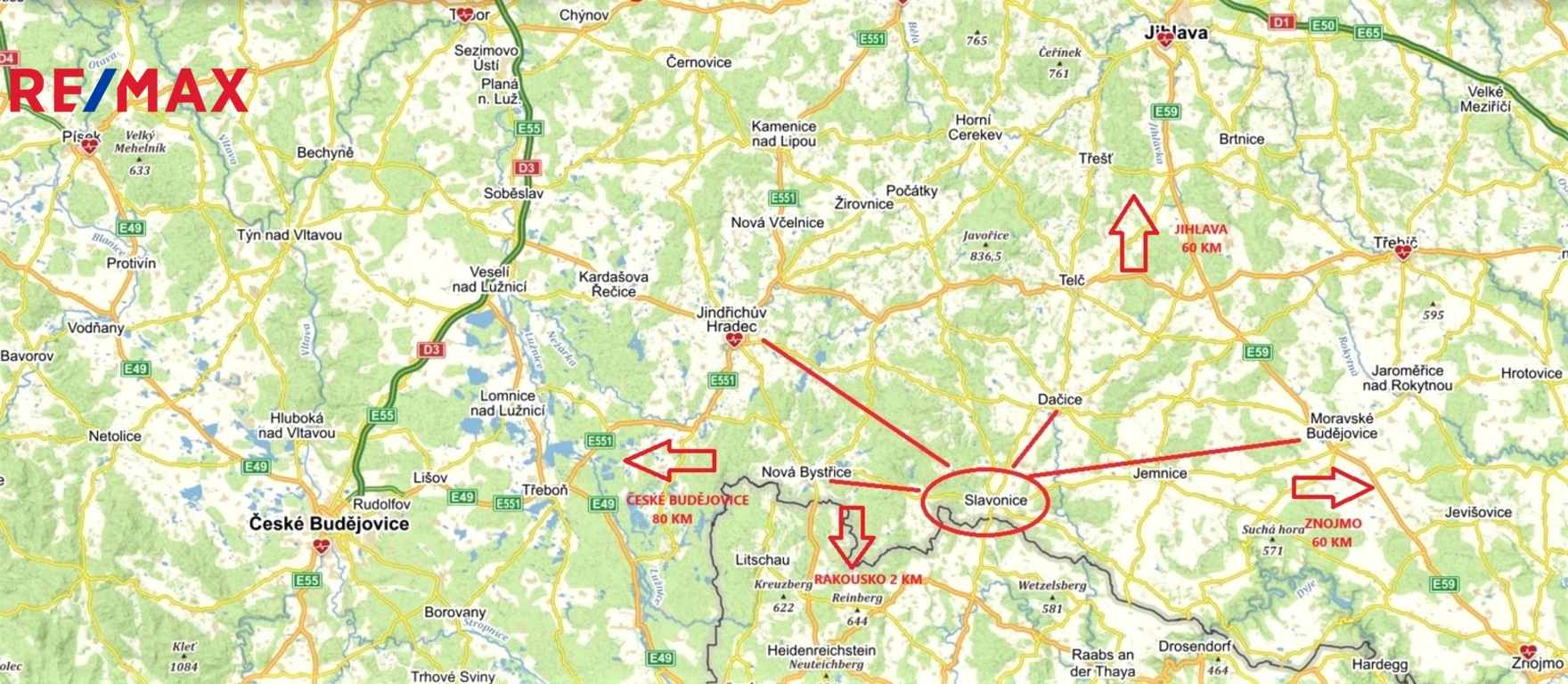 lokace města Slavonice