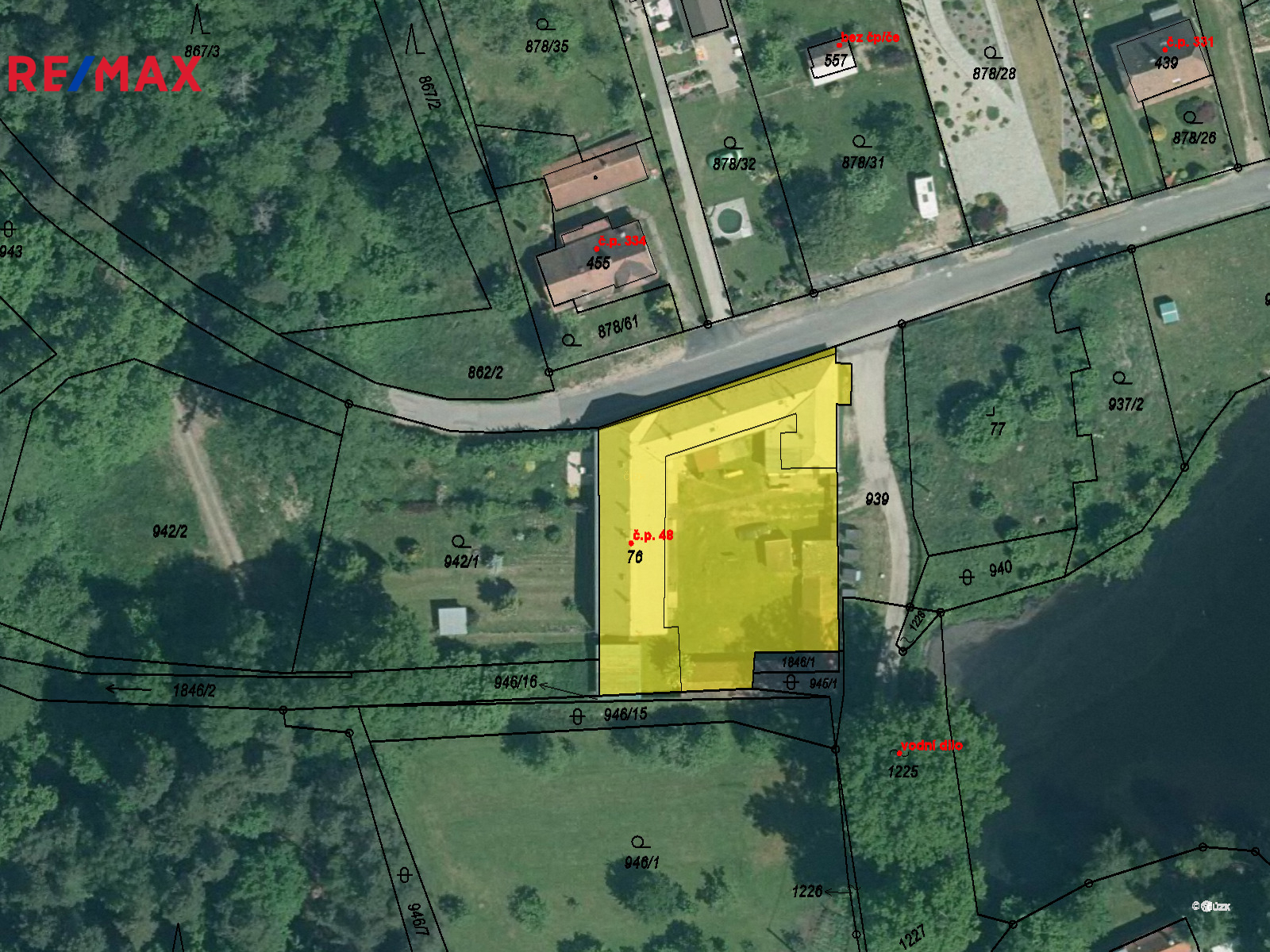 Umístění domu na katastrální mapě.