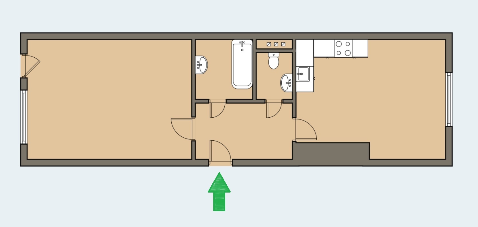 byt dispozice bordo kuchyně