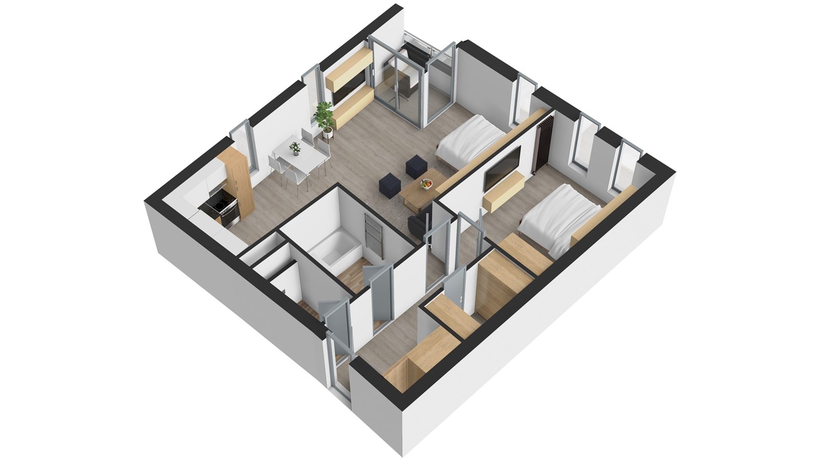 Moderní byt s parketovou podlahou nabízí světlý ob