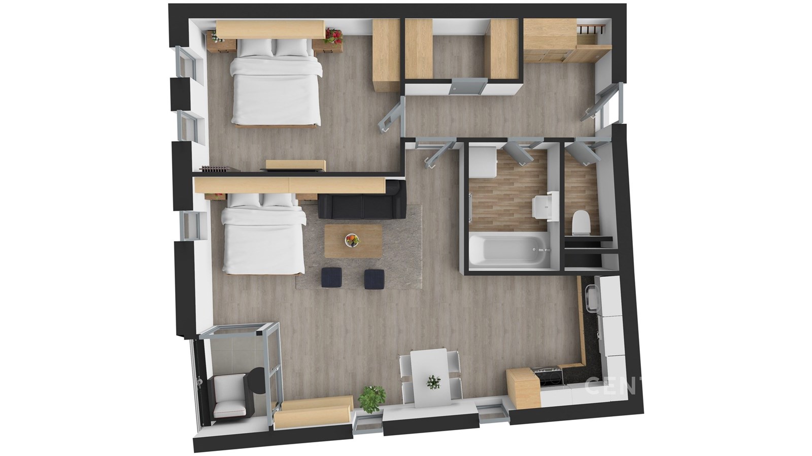 Podkrovní byt s moderní kuchyní, světlý obývací pr