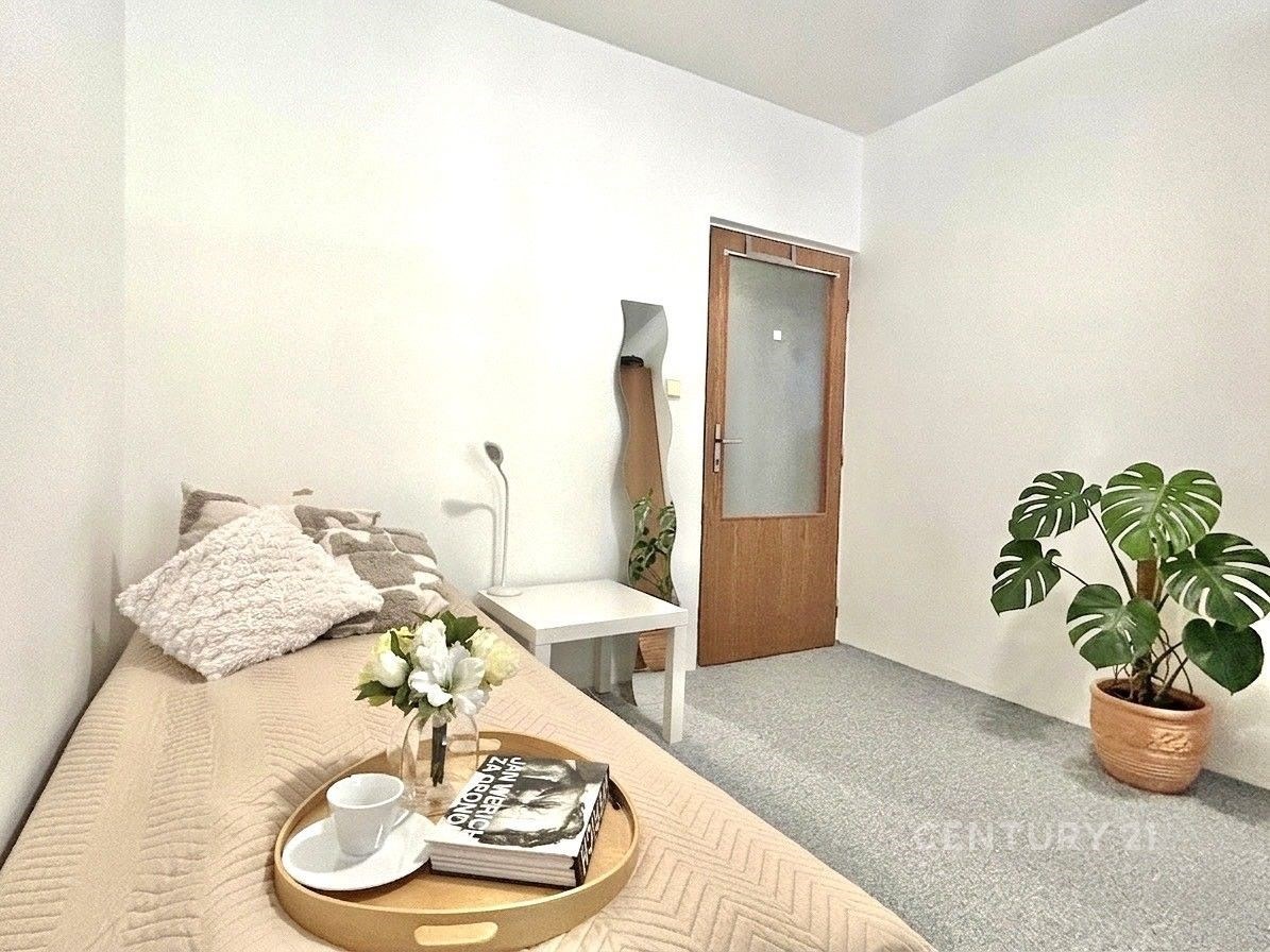 Světlý pokoj s moderním nábytkem, parketová podlah