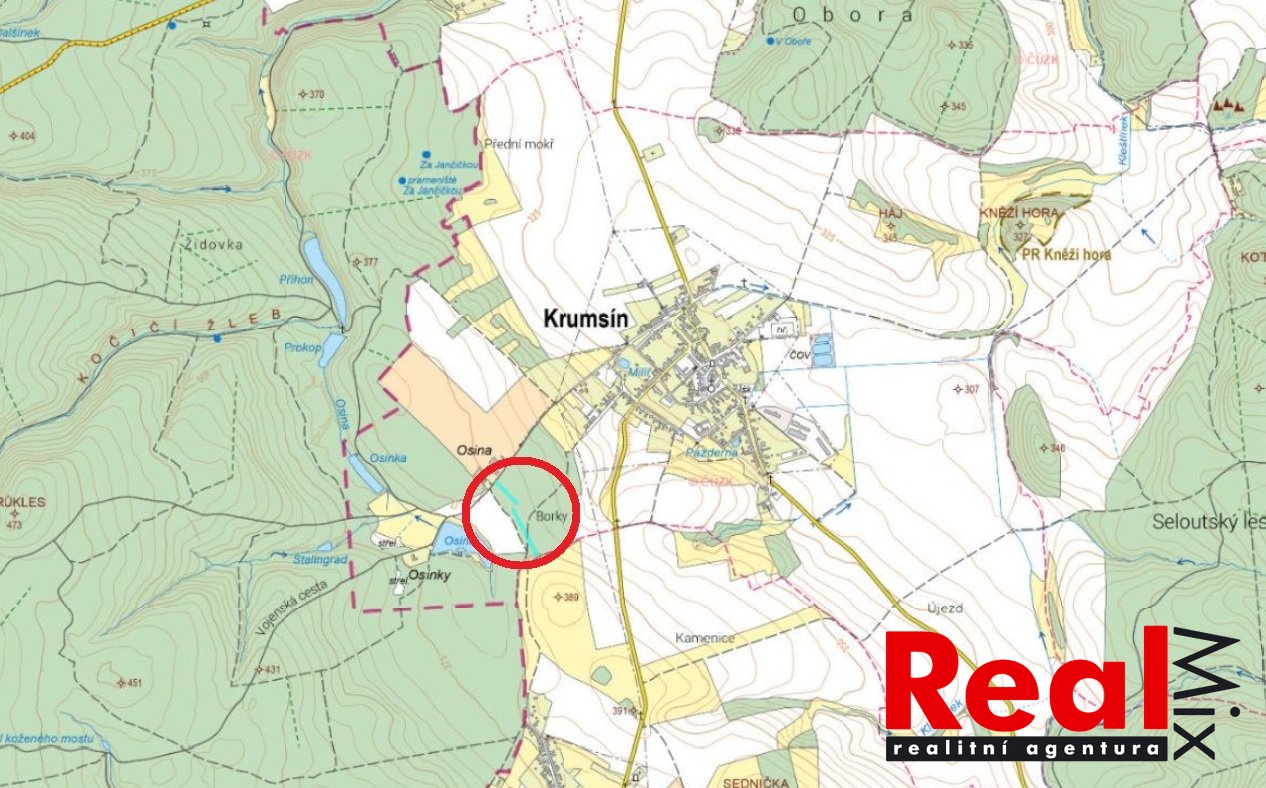snímek z KM - pozemky Krumsín - id. 2,3