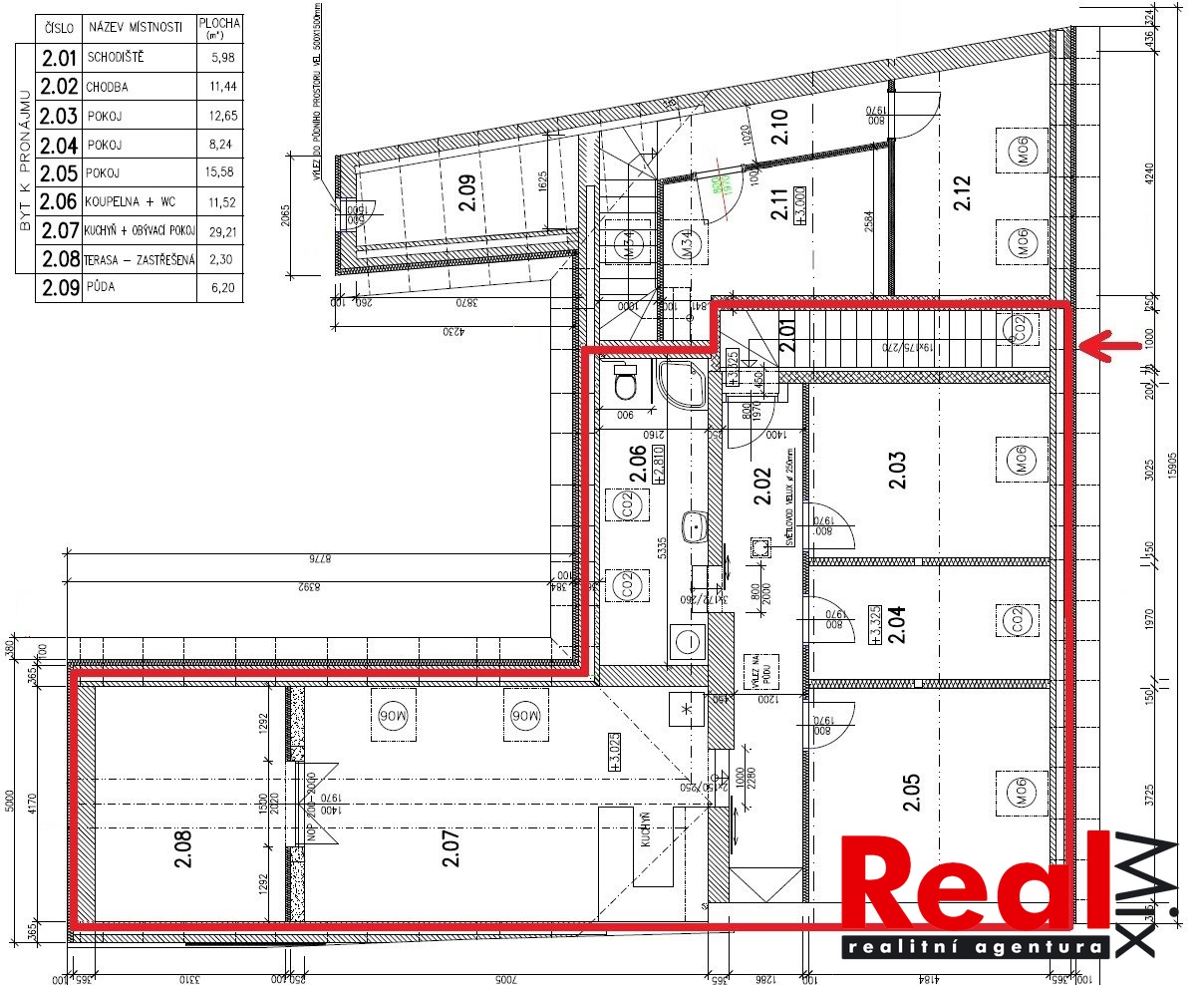 2.NP - Krumvíř 244 - vyznačený byt 4+kk