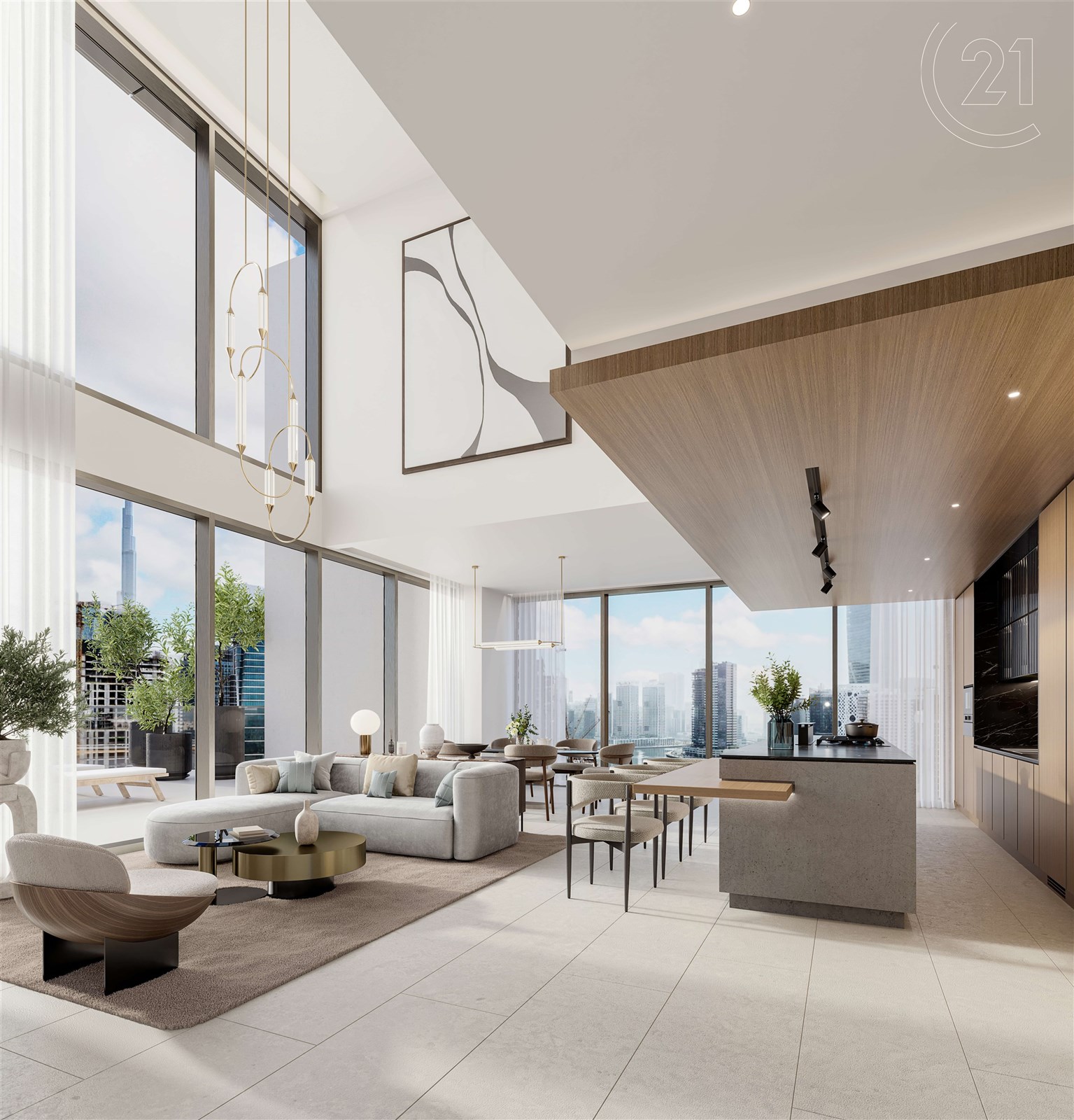 One River Point - duplex living and dining