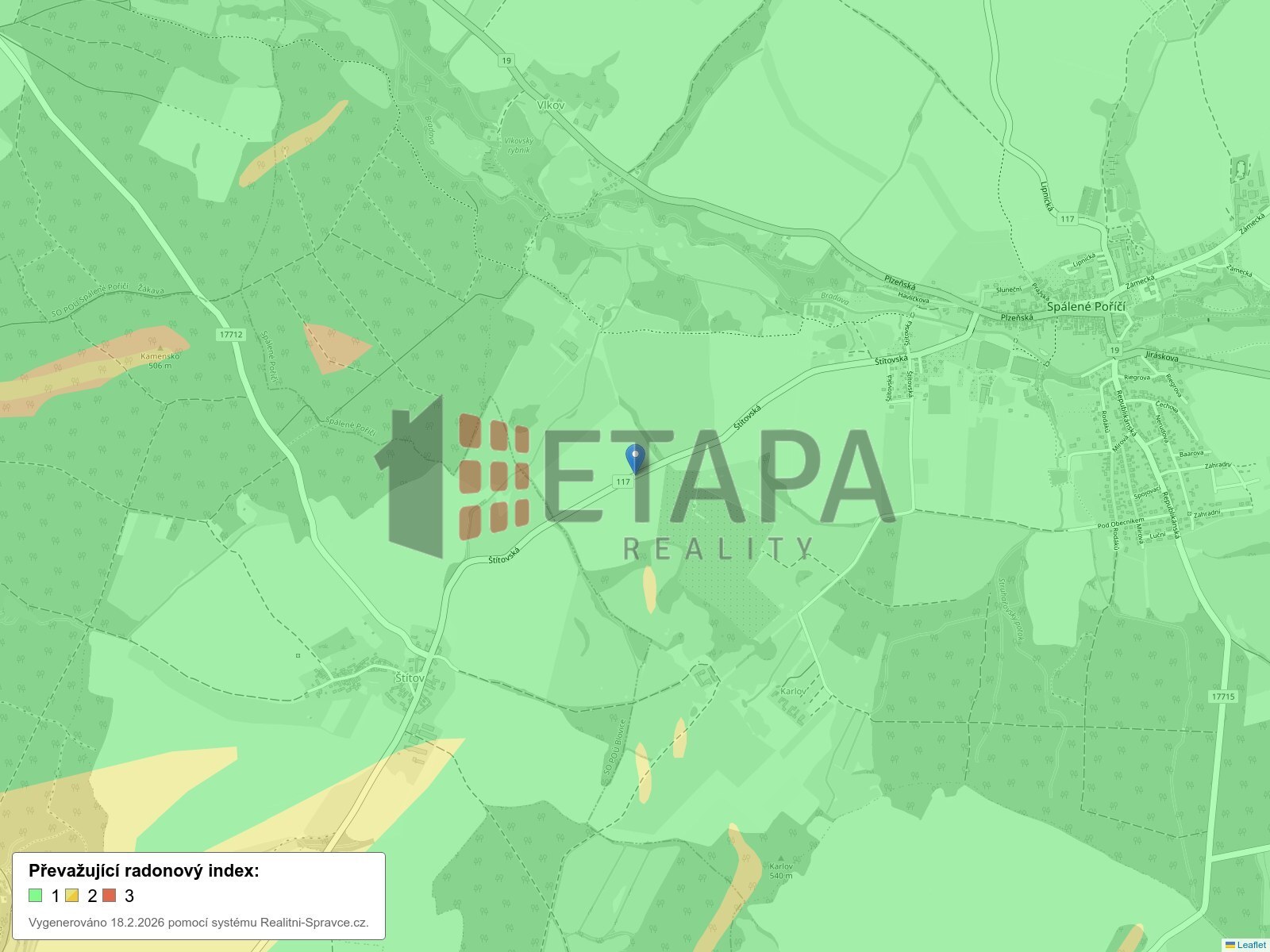 Výskyt radonu: část obce