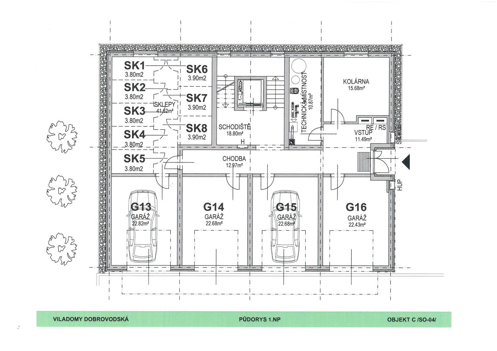 Půdorys garáže G14