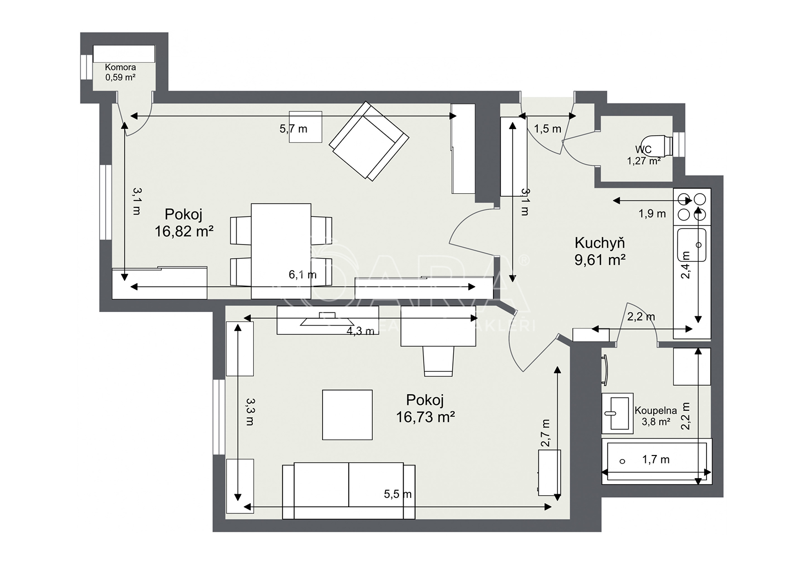 Plánek - výměry jsou orientační