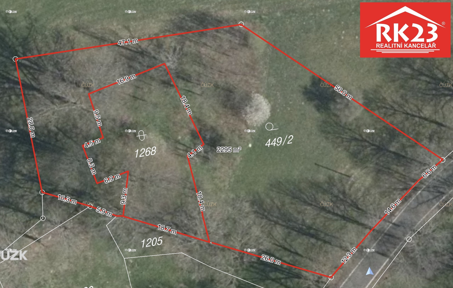 Mapa označen metry