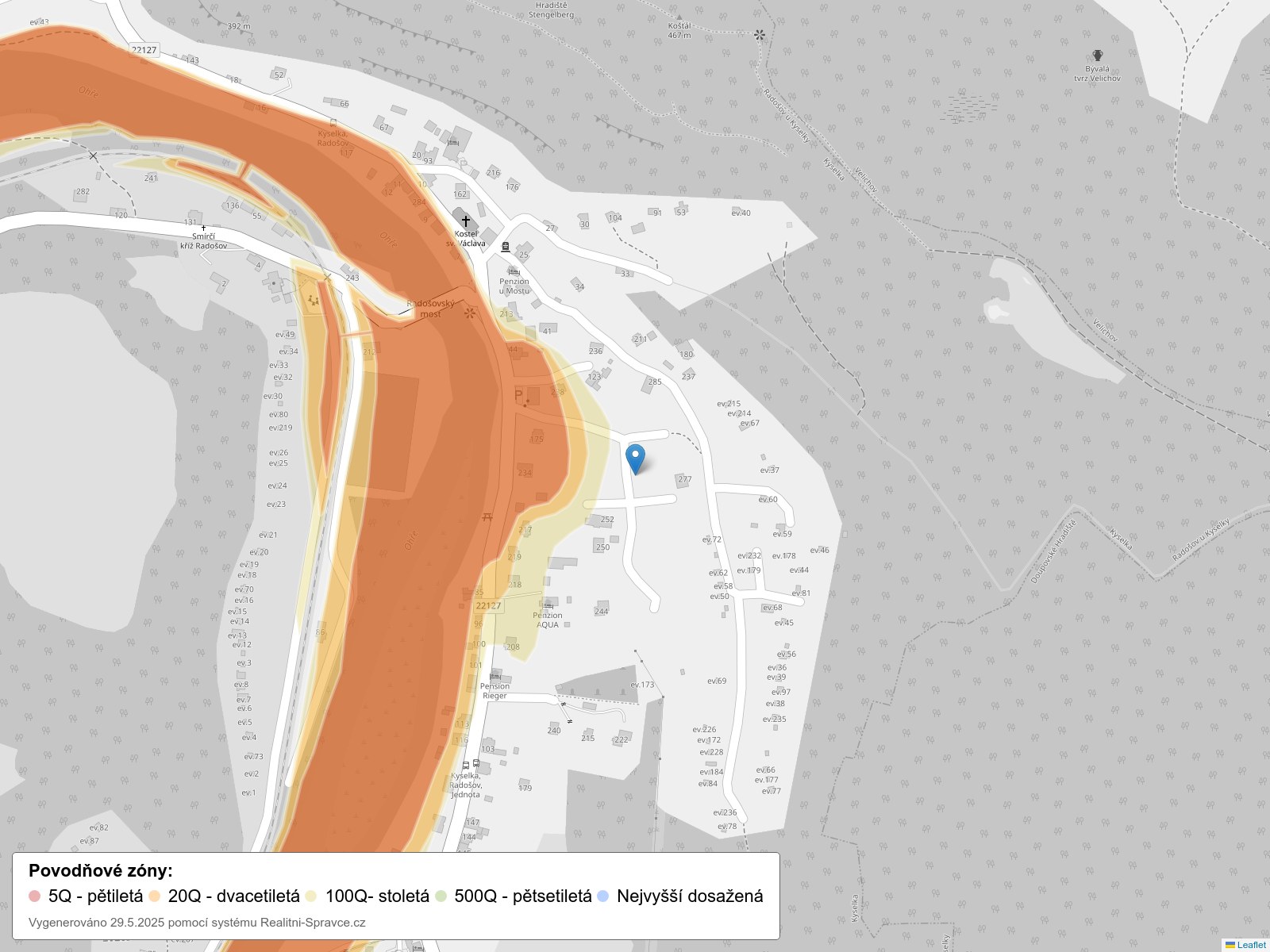 Mapa povodňových oblastí: ulice